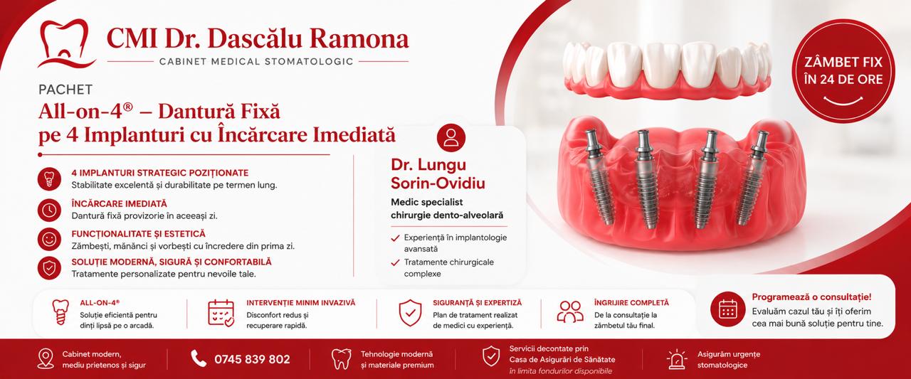 Dantură Fixă pe 4 Implanturi cu Încărcare Imediată